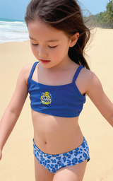 [KIE4589] VER. MALLA BIKINI NENA TOP LISO CON ESTAMPA LOCALIZADA Y BOMBACHA ESTAMPADA