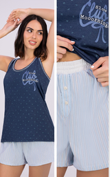 [SP11825] VER. PIJAMA MUSCULOSA DE ALGODÓN CON CORAZONES Y SHORT RAYADO