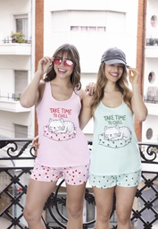 [LEN27750] VER. PIJAMA MUSCULOSA Y SHORT ESTAMPADO DE JERSEY "GATITO"