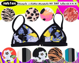 [VYO3507] BLACK! -15% OFF !! - MALLA DAMA CORPIÑO TRIÁNGULO CON ELÁSTICO ANCHO ESTAMPADO.